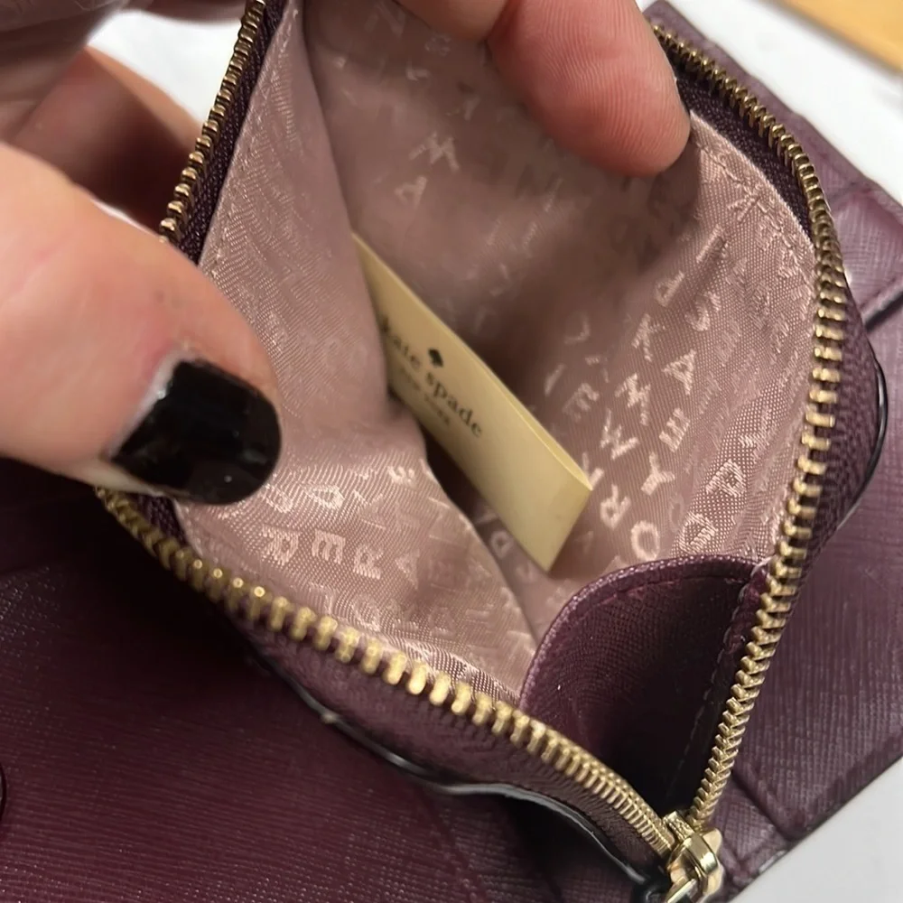 Kate Spade Stacy Laurel Way Saffiano Bifold Double Snap Wallet in Deep Plum